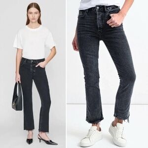 Anine Bing Lara High Rise Raw Hem Jeans in Washed Black Size 25